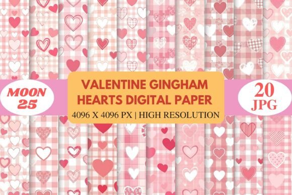 Download Valentine Gingham Hearts Digital Paper - Valentine Collection