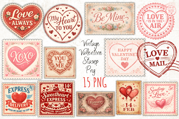 Download Vintage Valentine Stamp PNG Bundle - Valentine Collection