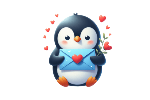 Download Penguin Valentine Mail with Heart - Valentine Collection