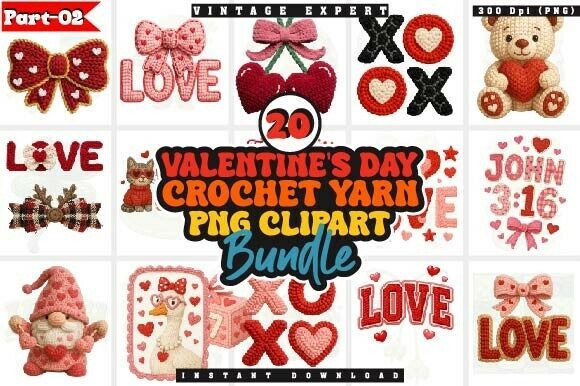 Download Valentine Faux Crochet Yarn PNG Bundle - Valentine Collection