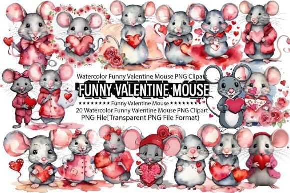 Download Watercolor Funny Valentine Mouse Sublima - Valentine Collection