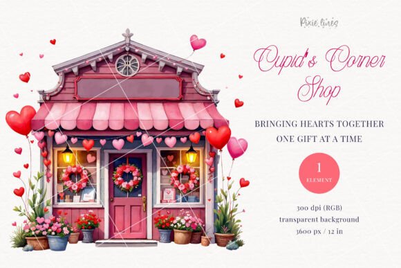 Download Vintage Valentine’s Cottage Shop Clipart - Valentine Collection