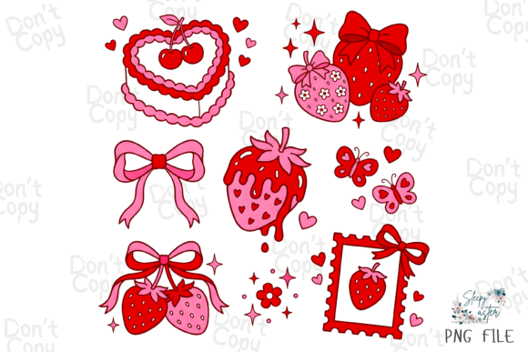 Download Preppy Strawberry Coquette Valentine PNG - Valentine Collection