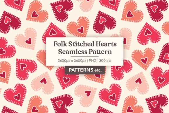 Download Folk Stitched Hearts Valentine Pattern - Valentine Collection