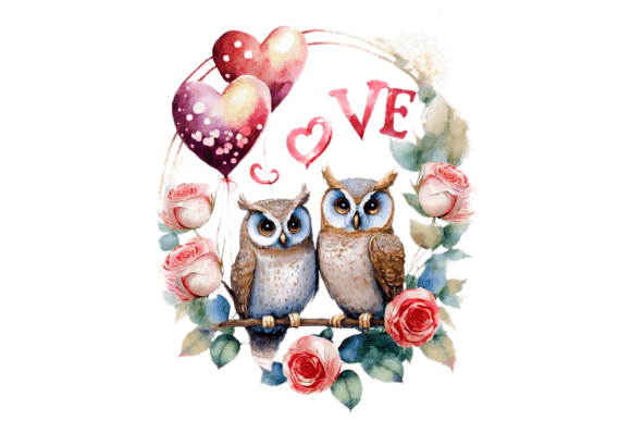 Download Valentine Owls with Flowers and Hearts - Valentine Collection