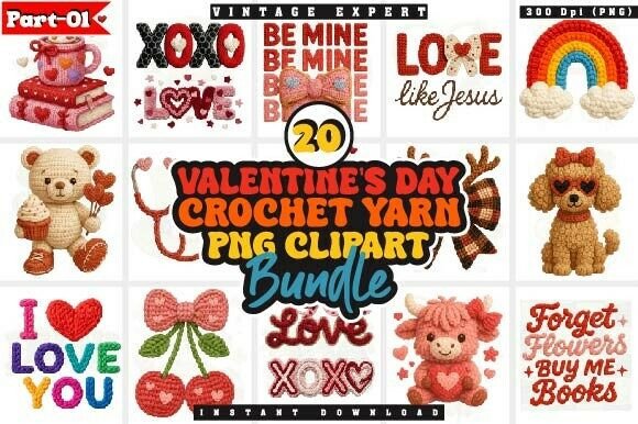 Download Valentine Faux Crochet Yarn PNG Bundle - Valentine Collection