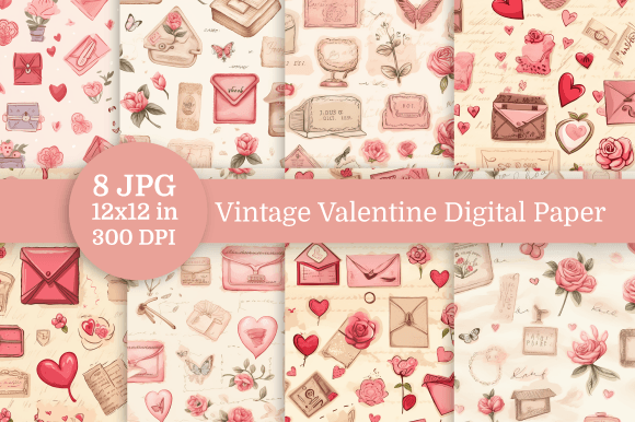 Download Vintage Valentine Digital Paper - Valentine Collection