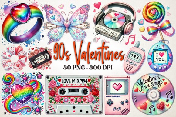 Download 90s Valentine's Day Sublimation Clipart - Valentine Collection