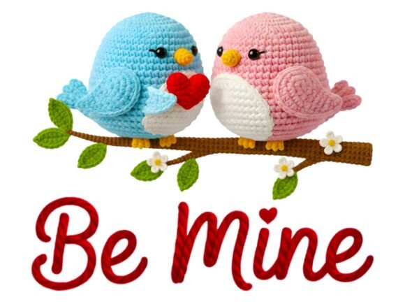 Download Valentine Birds Faux Yarn Crochet PNG. - Valentine Collection