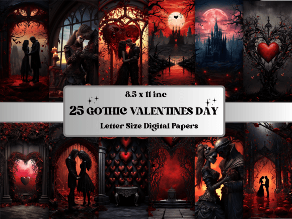 Download Gothic Valentine's Day Digital Paper - Valentine Collection