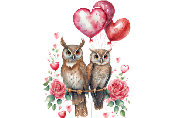 Download Valentine Owls with Hearts and Balloons - Valentine Collection