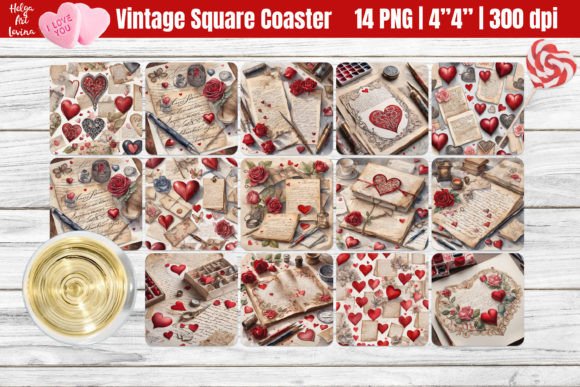 Download Vintage Valentine's Day Square Coaster - Valentine Collection