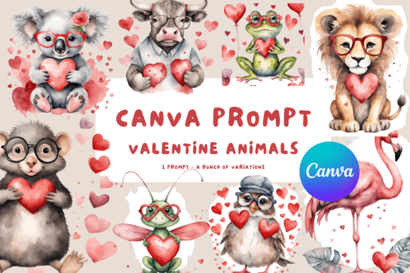 Download Canva Valentine Prompt Animals Clipart - Valentine Collection
