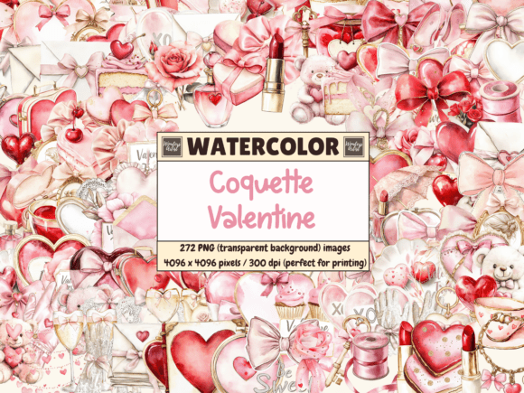 Download Coquette Valentine Watercolor Clipart - Valentine Collection