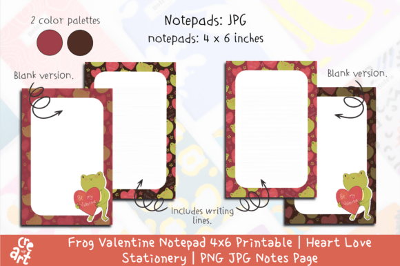 Download Frog Valentine Notepad 4x6 Printable - Valentine Collection