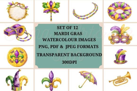 Download Mardi Gras Watercolor Valentine Card Set - Valentine Collection