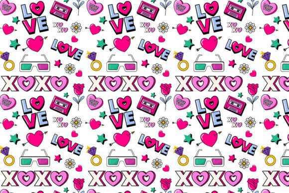 Download 90s Valentine Seamless Pattern - Valentine Collection