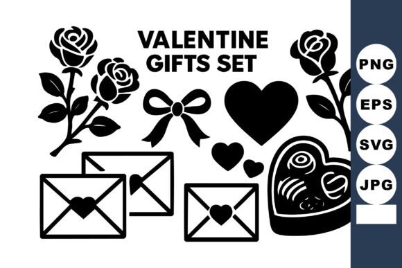Download Valentine Gifts Set with Roses Hearts En - Valentine Collection