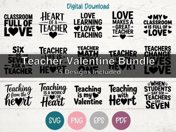 Download Teacher Valentine Bundle of 15 SVG PNG - Valentine Collection