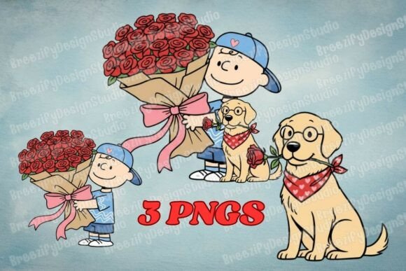 Download Boy and Dog Rose Bouquet Valentine PNG - Valentine Collection