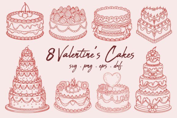 Download Coquette Valentine Cakes Line Art SVG - Valentine Collection