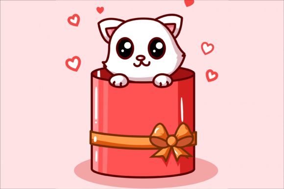 Download Kawaii Cat in Valentine's Box Present - Valentine Collection