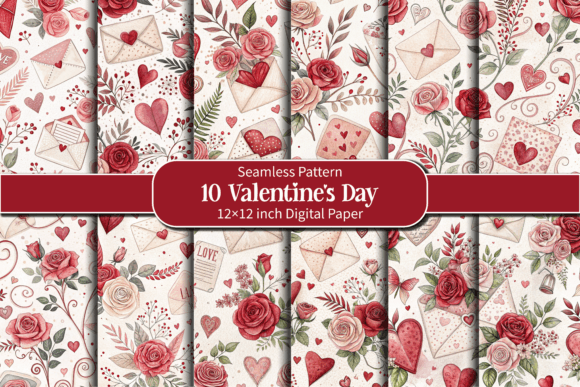 Download Romantic Hearts, Roses Valentine Pattern - Valentine Collection