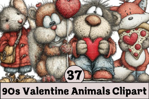 Download 90s Valentine Animals Clipart - Valentine Collection