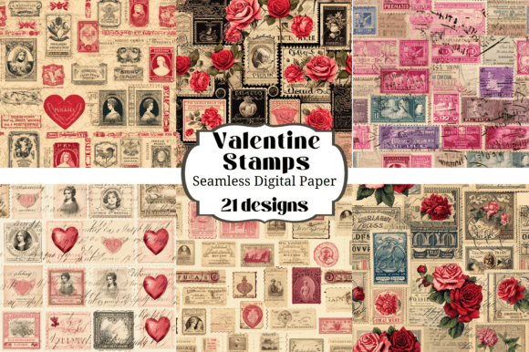Download Vintage Valentine Stamps Seamless Backgr - Valentine Collection