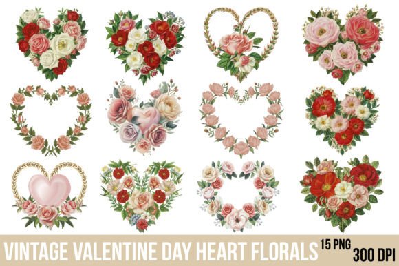 Download Vintage Valentine Day Heart Florals PNG - Valentine Collection