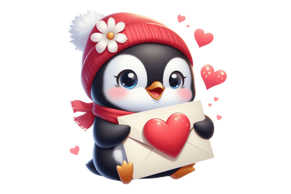 Download Penguin Valentine Mail with Heart - Valentine Collection