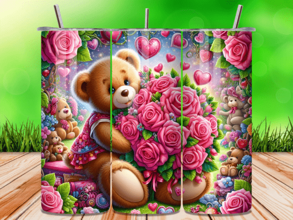 Download Bear Rose Bouquet Valentine Tumbler Wrap - Valentine Collection