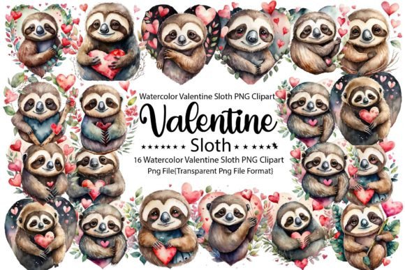 Download Watercolor Valentine Sloth PNG Bundle - Valentine Collection