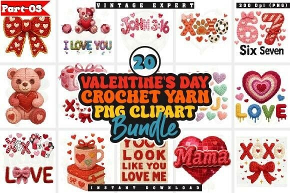 Download Valentine Faux Crochet Yarn PNG Bundle - Valentine Collection