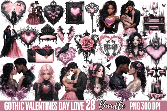 Download Gothic Valentine's Day Love Bundle, Png - Valentine Collection