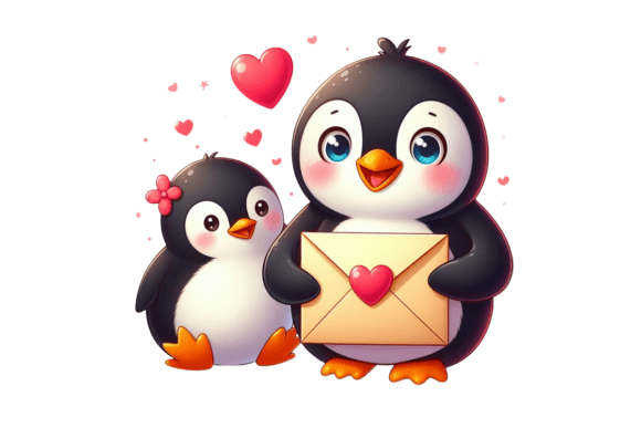 Download Penguin Valentine Mail with Heart - Valentine Collection
