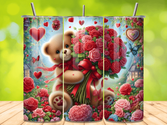Download Bear Rose Bouquet Valentine Tumbler Png - Valentine Collection